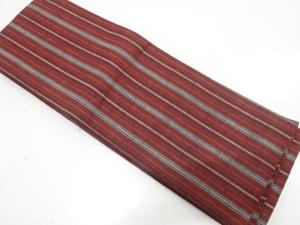 綿紬　縞模様織り出し　半幅帯